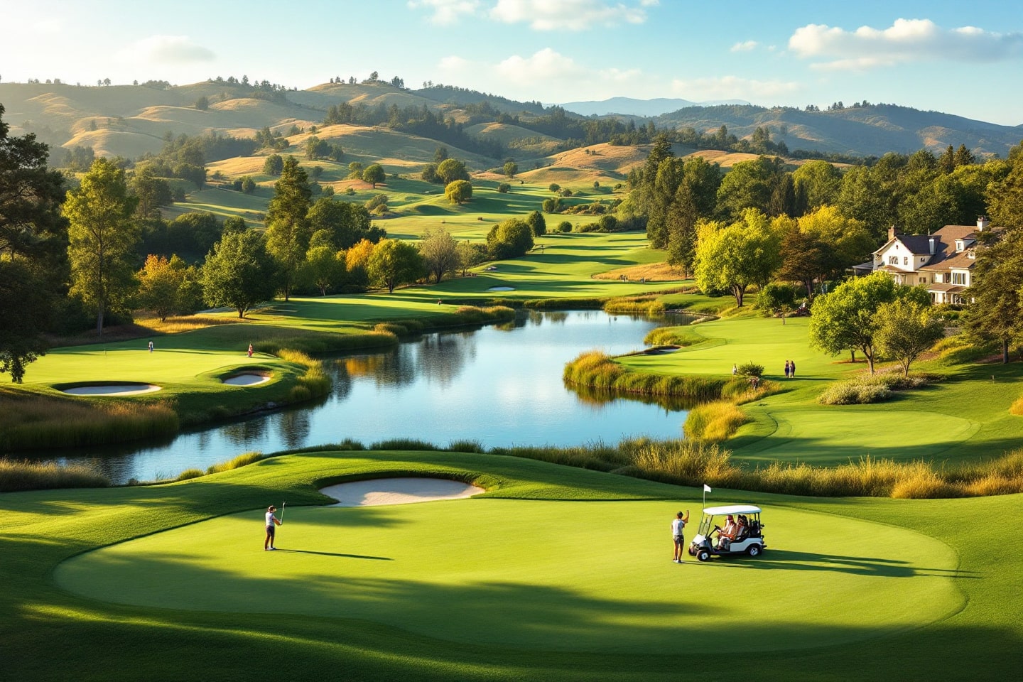 Enjoying a peaceful game amidst water features and well-kept greens, this scene highlights the best golf courses in Hayward.