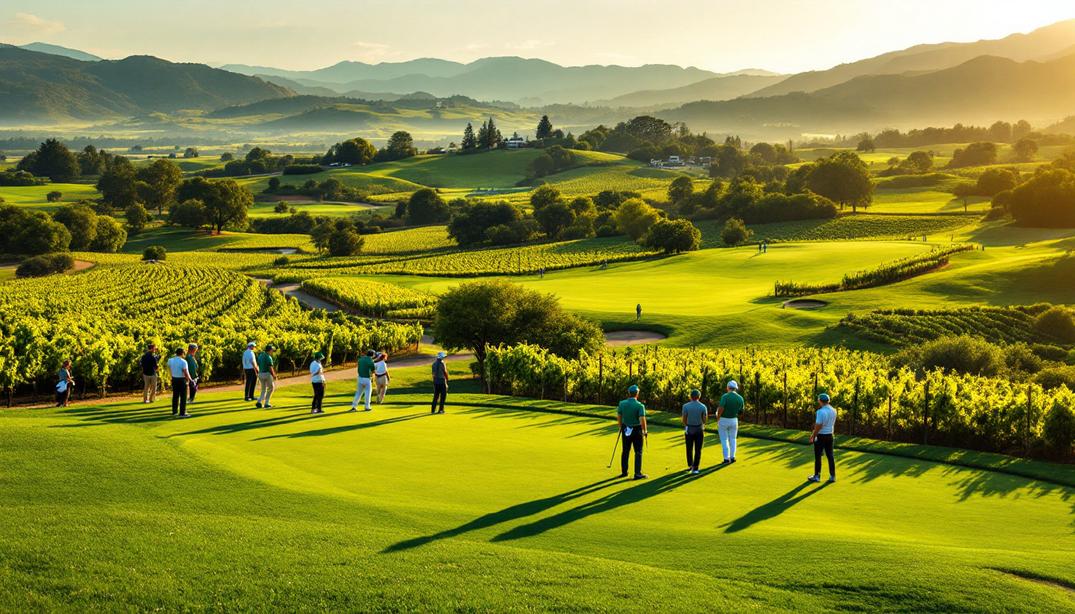 Golfers exploring the vineyards and fairways of one of the best golf courses in Napa.