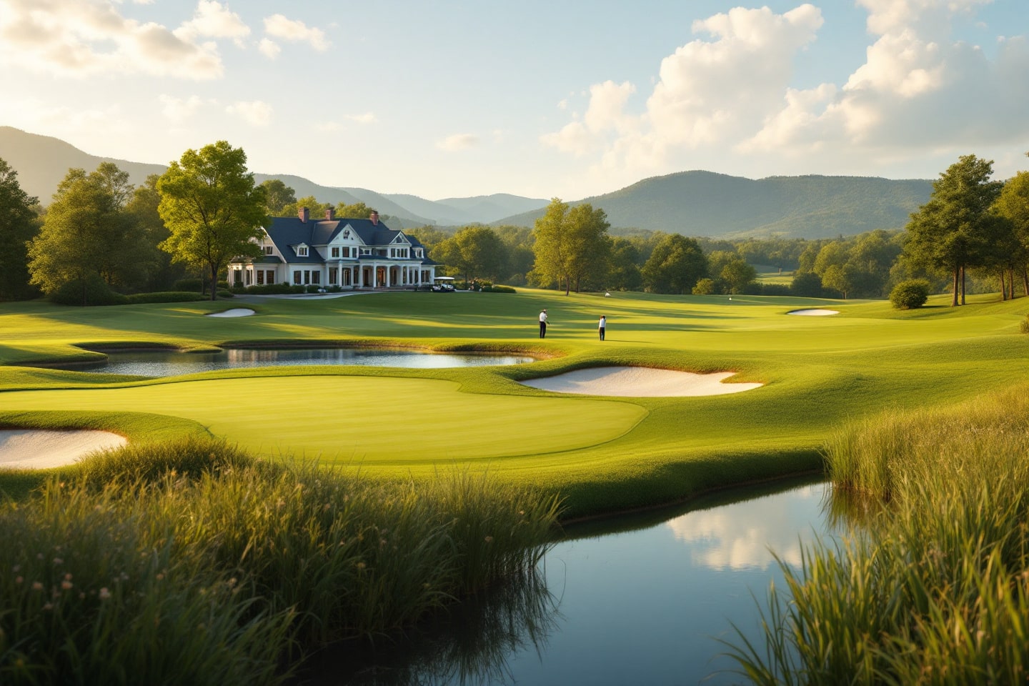 Golfers take in the breathtaking scenery of rolling hills and mountains on one of the best golf courses in Lafayette.