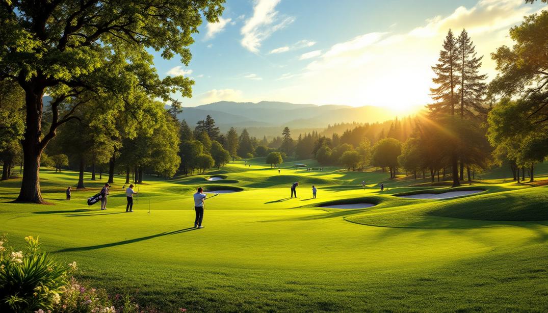 Warm sunlight illuminates the greens at one of the best golf courses in Orinda.