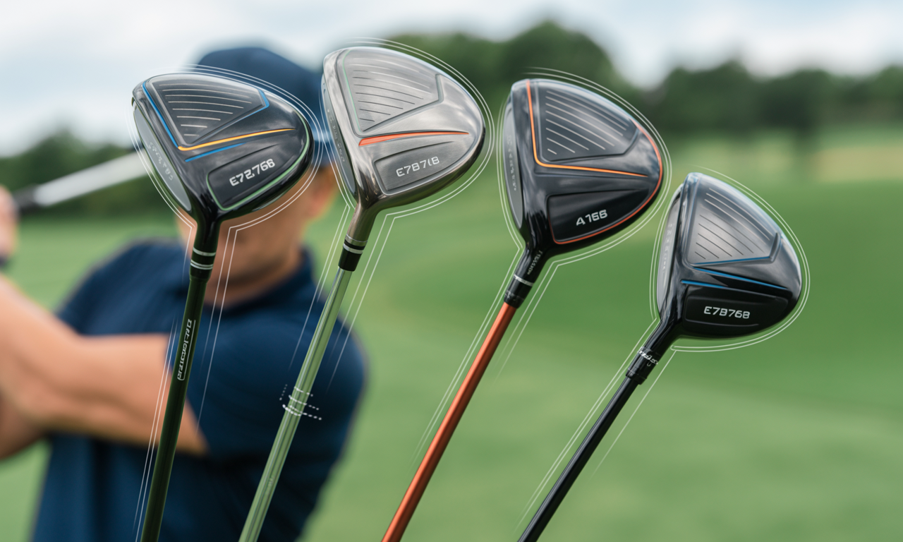 A selection of different golf club shafts held up, showcasing variations in golf shaft flex.