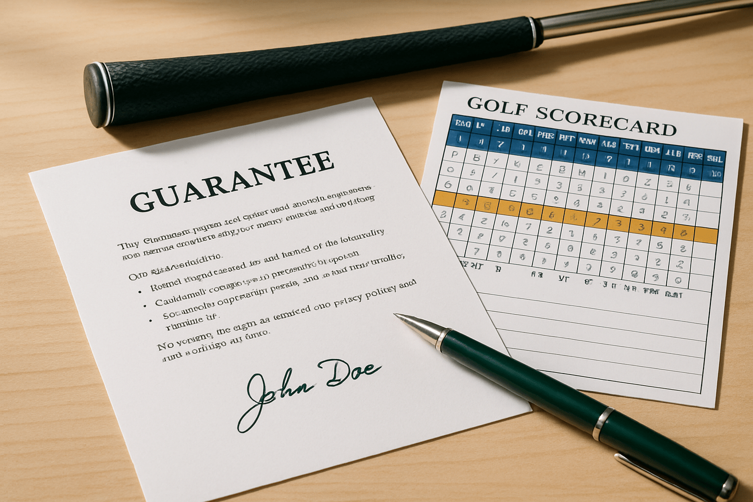 Small white gift box with a gold ribbon and a tag reading "Lesson Voucher," resting on a golf bag.