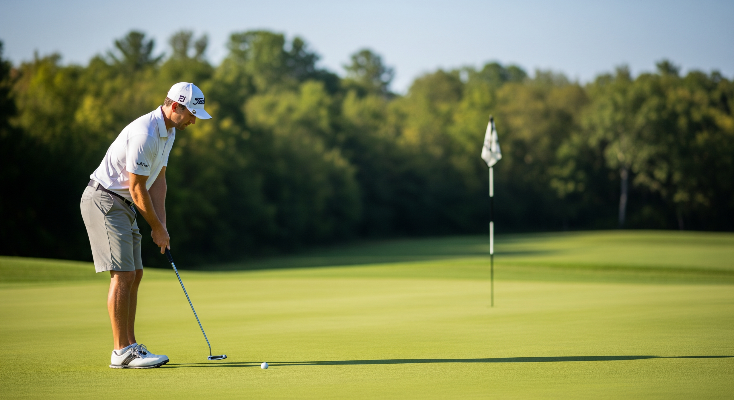 Junior golfer receiving putting instruction from a coach on the green.