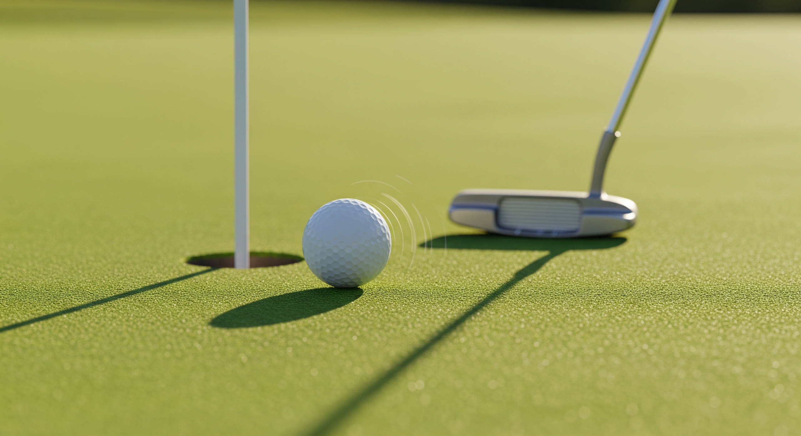 Golf ball rolling toward the hole during putting practice