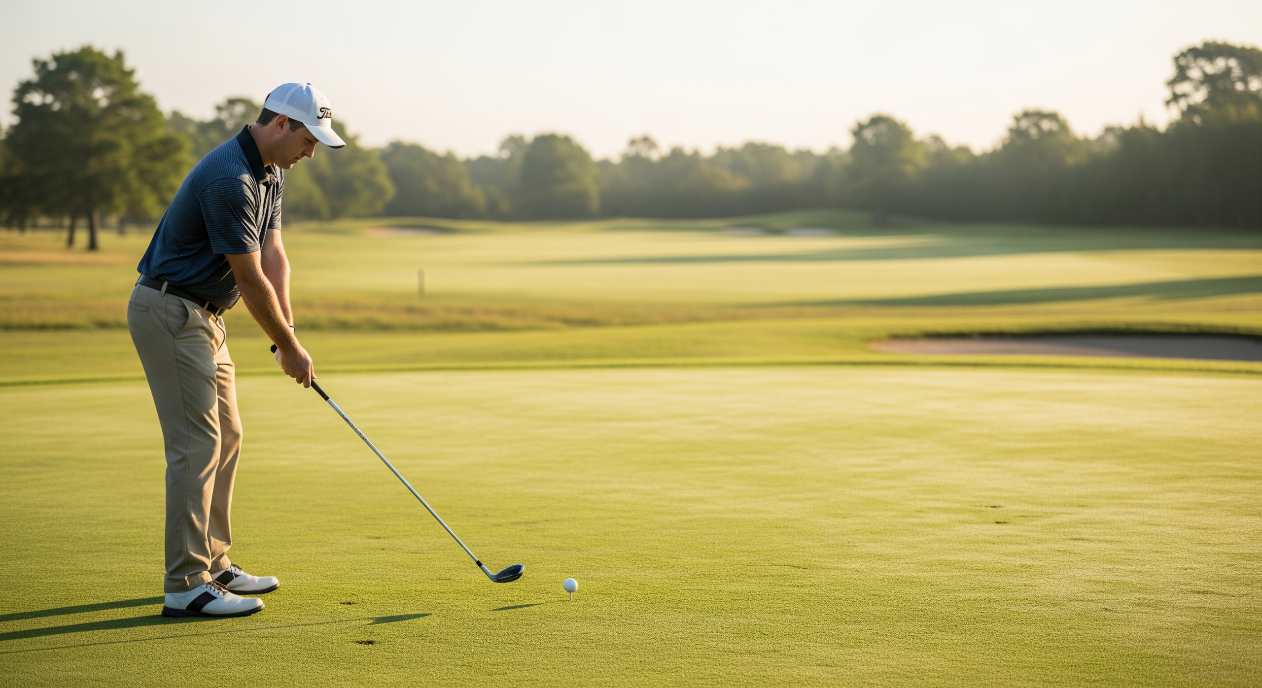 Golfer practicing putting stroke on a quiet practice green